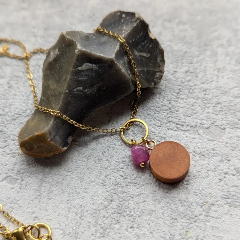 Halskette Apfelholz Turmalin rosa