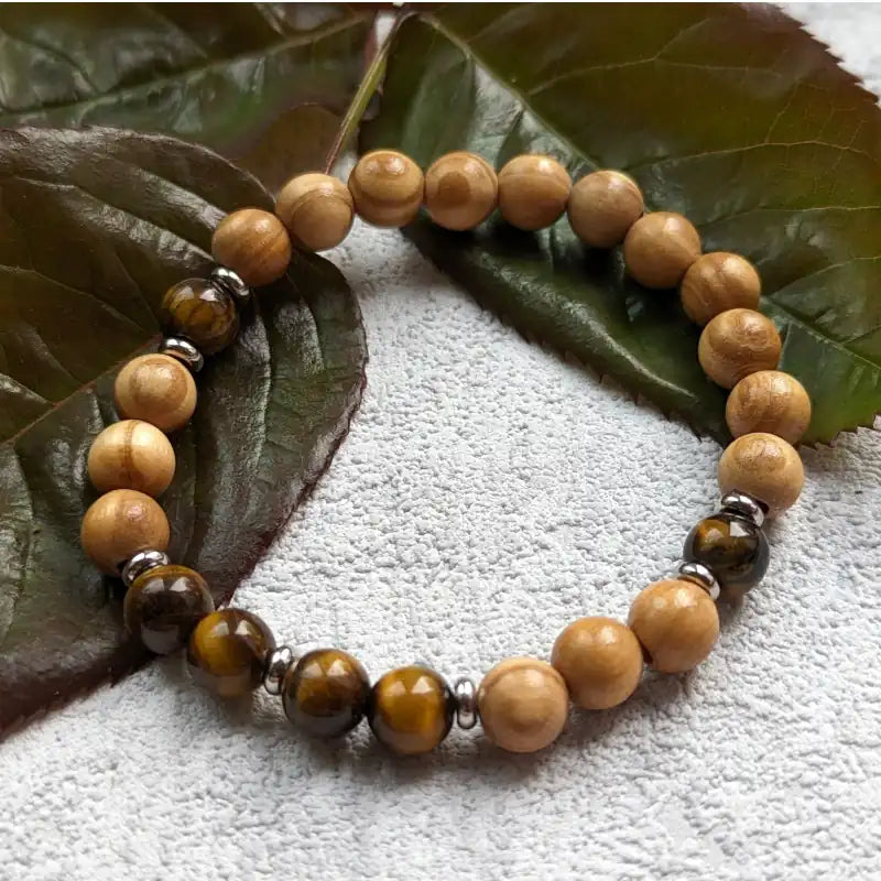 Herrenarmband Holzarmband Olivenholz & Tigerauge