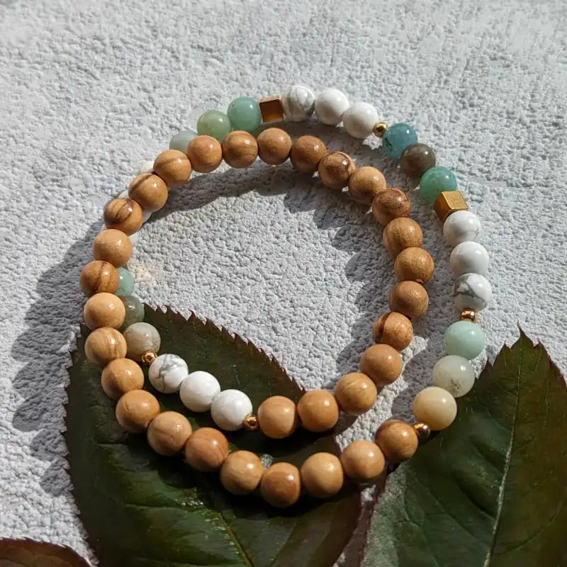 Wickelarmband Olivenholz, Amazonit und Howlith