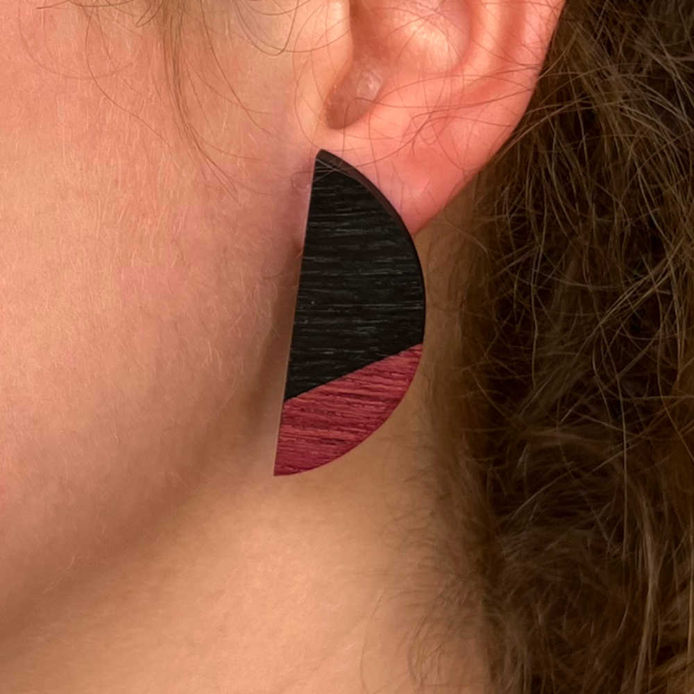 Ohrstecker Holz Bunter Halmond Amarant / Schwarze Hainbuche