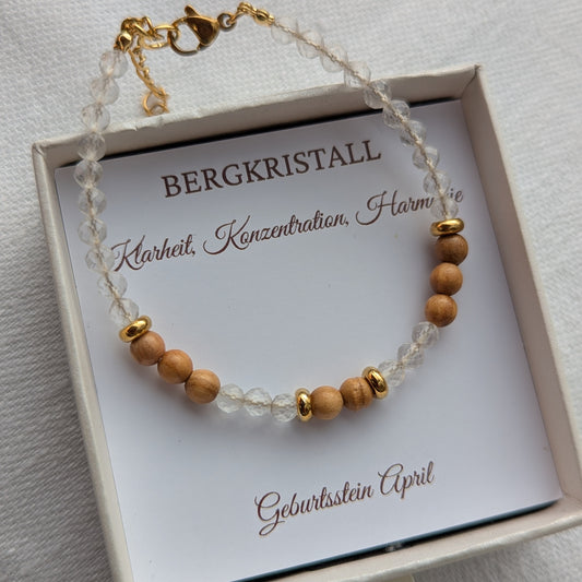 Armband aus Holz und Bergktistall mit einem Verschluss - Geburtsstein April