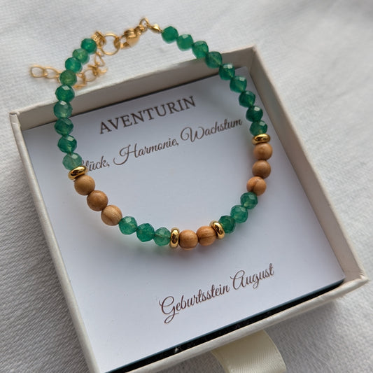 Armband aus Holz und Aventurin mit einem Verschluss - Geburtsstein August