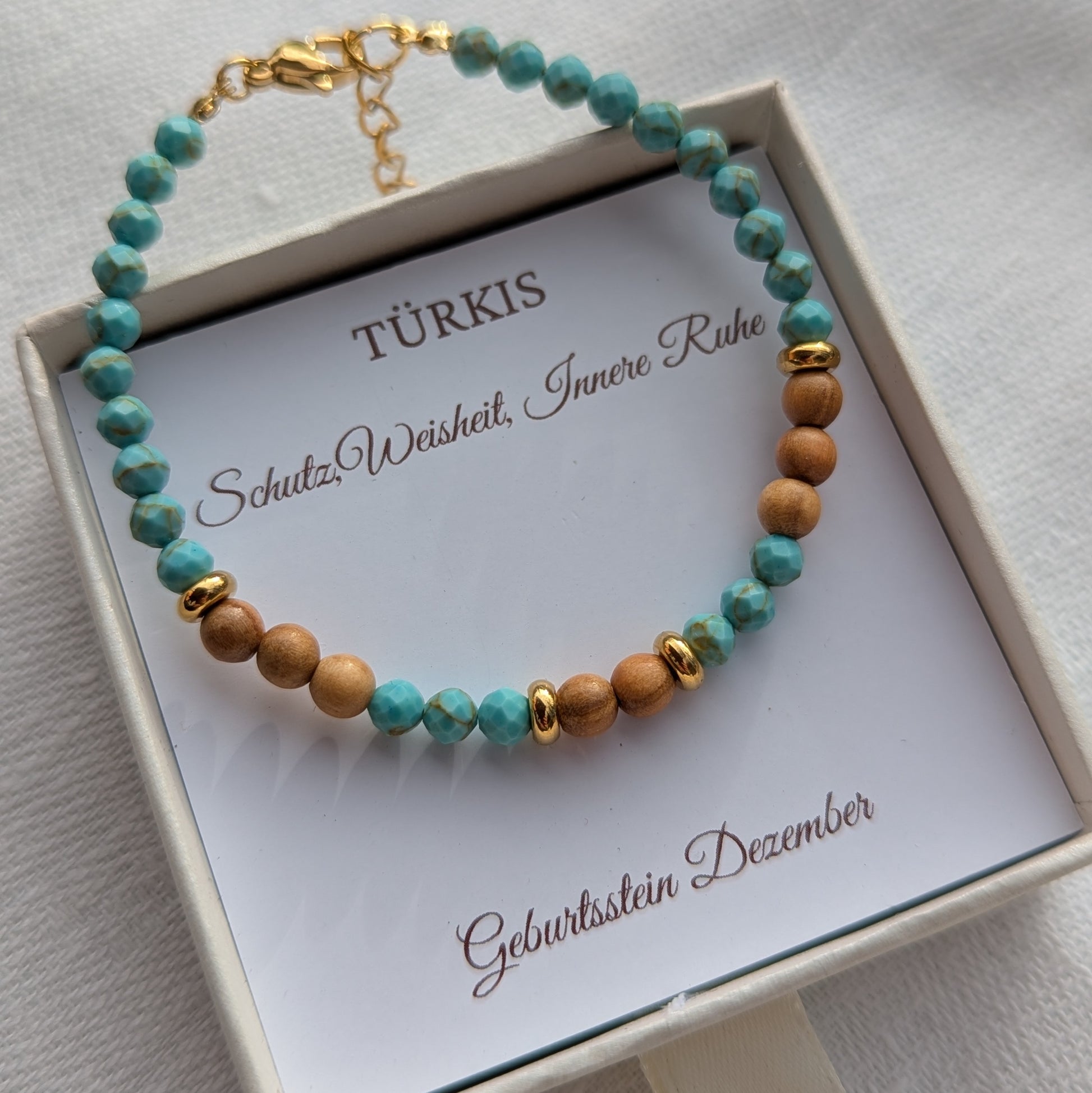 Armband aus Holz und Türkis mit einem Verschluss - Geburtsstein Dezember