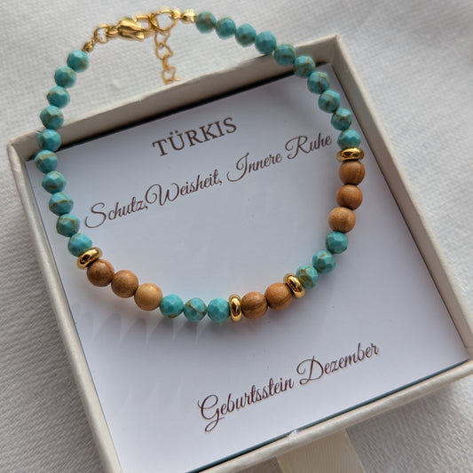 Armband aus Holz und Türkis mit einem Verschluss - Geburtsstein Dezember