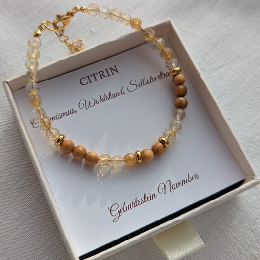 Armband aus Holz und Citrin mit einem Verschluss - Geburtsstein November