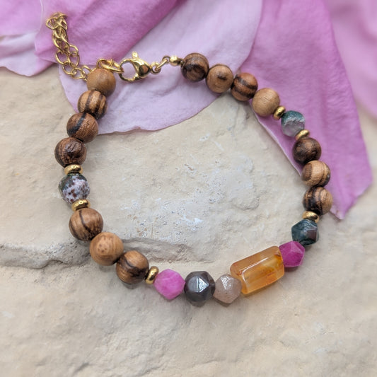 Holzarnband walnusholzperlen und Edelsteine