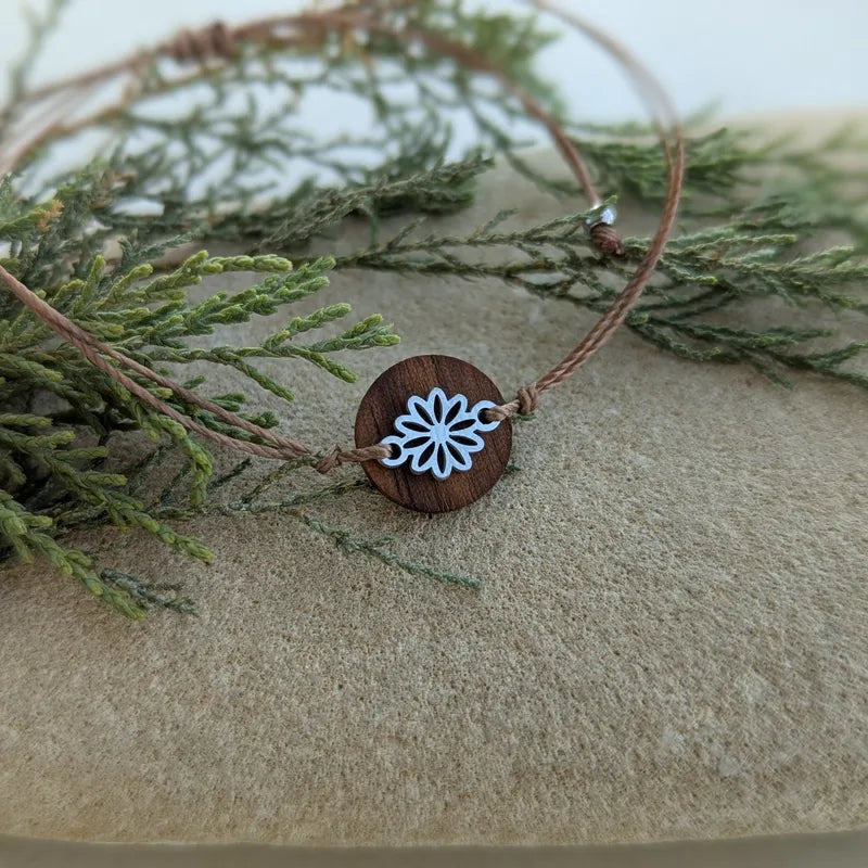 Armband Walnussholz Lebensblume silbern/ Holzarmband