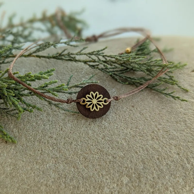 Armband Walnussholz Lebensblume golden / Holzarmband