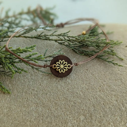 Armband Walnussholz Lebensblume golden / Holzarmband