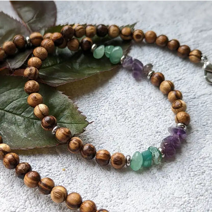Holzkette Walnussholz Amethyst & Aventurin