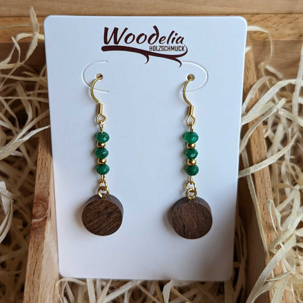 Ohrringe Holz Walnuss mit Jade grün