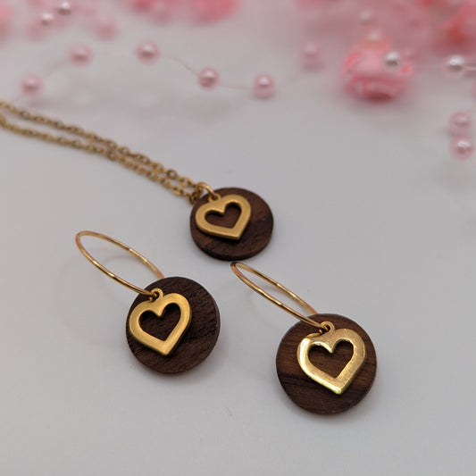 Set Holzohrringe Halskette "Herzchen"