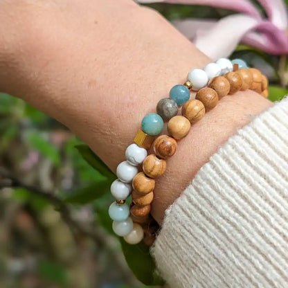 Wickelarmband Olivenholz, Amazonit und Howlith