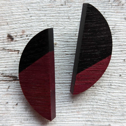 Ohrstecker Holz Bunter Halbmond Schwarz purpurrot