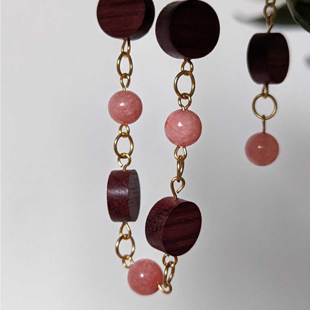 Modeschmuck / Set - Armband und Ohrringe Amarant mit Jadeperlen rosa